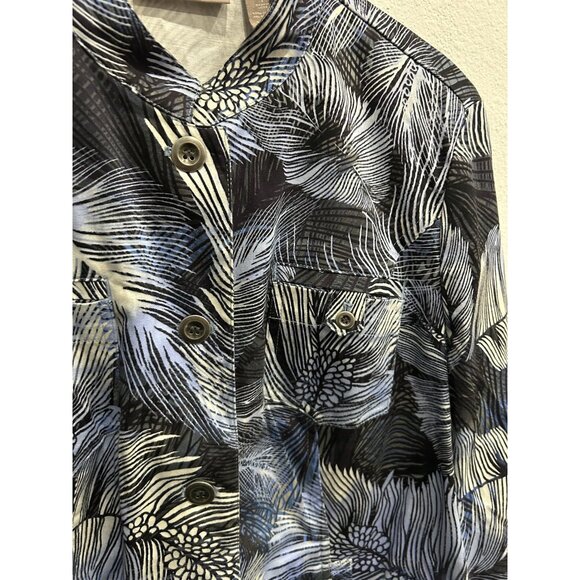 Chicos Womens Blue Black Feather Print Button-Up Jacket Sz Medium - Picture 4 of 10